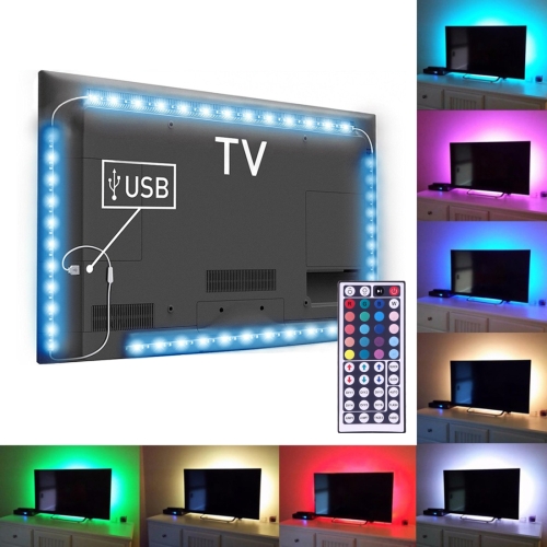 4 x 50 cm USB TV Epoxy lichtslang, breedte: 10 mm, 3W IP65 waterdicht 30 LED's SMD 5050 met afstandsbediening met 44 toetsen (kleurrijk licht)