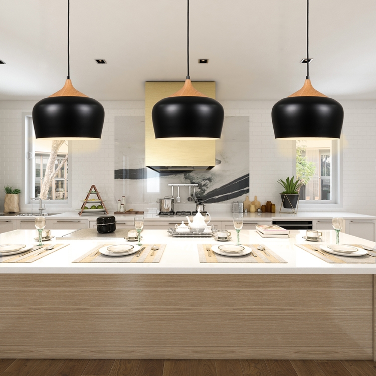 [US Warehouse] Wood Grain Dome Living Room Kitchen Bedroom Pendant ...