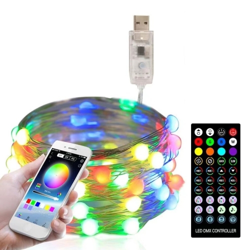 

Christmas Decoration USB Copper Wire String Light Remote Controller & Bluetooth Mobile APP Control, Length: 20m 200 LEDs