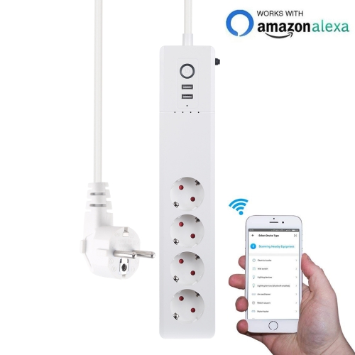 Xenon SM-SO306-2 WiFi智能分控排插 插線板 2個USB快充口+4個歐規插孔 支持Alexa & Google Home語音 線長：1.5m AC 110-240V 歐規