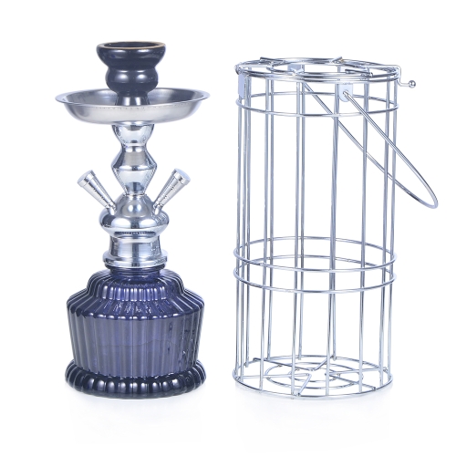 

010-30 Double Tube Glass Iron Cage Hookah (Black)