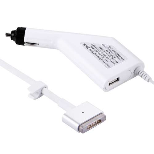 

60W 16.5V 3.65A 5 Pin T Style MagSafe 2 Car Charger with 1 USB Port for Apple Macbook A1465 / A1502 / A1435 / MD212 / MD2123 / MD662, Length: 1.7m(White)