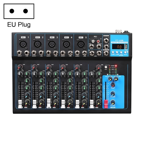 

F7 Home 7-channel Bluetooth USB Reverb Mixer, EU Plug(Black)