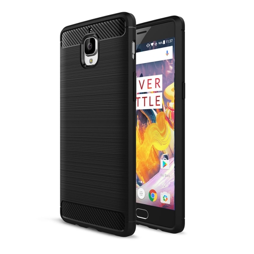 

For OnePlus 3T Brushed Texture Carbon Fiber TPU Rugged Armor Protective Case(Black)