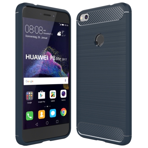 

For Huawei P8 Lite (2017) Brushed Carbon Fiber Texture Shockproof TPU Protective Case(Dark Blue)