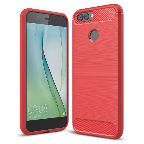 

For Huawei nova 2 Carbon Fiber TPU Brushed Texture Shockproof Protective Back Cover Case(Red)