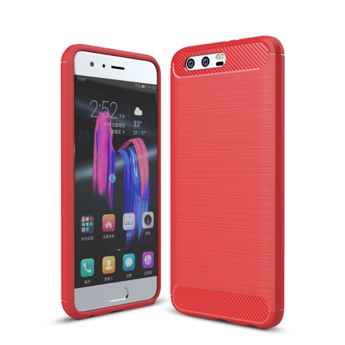 

For Huawei Honor 9 Brushed Texture Carbon Fiber Shockproof TPU Rugged Armor Protective Case (Red)
