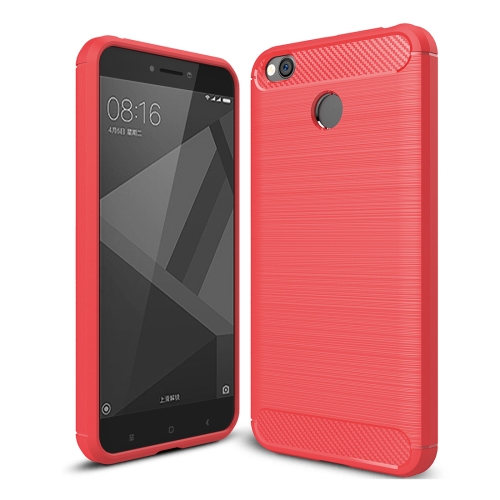 

For Xiaomi Redmi 4X Brushed Carbon Fiber Texture Shockproof TPU Protective Cover Case(Red)
