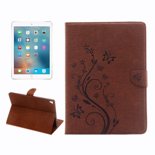 

For iPad Pro 9.7inch Pressed Flowers Butterfly Pattern Horizontal Flip PU Leather Case with Magnetic Buckle & Holder & Card Slots & Wallet(Brown)