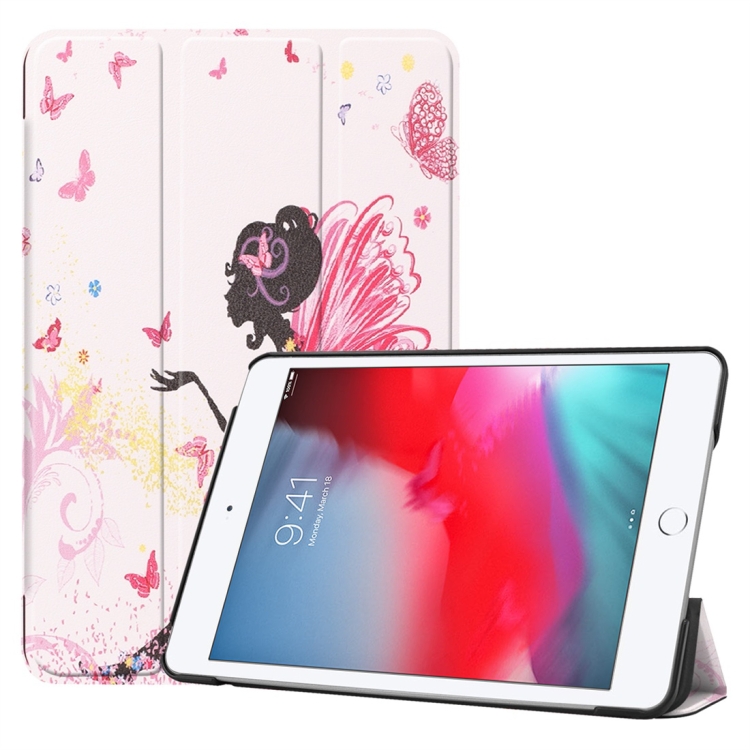 

Fairy Girl Pattern Custer Texture Horizontal Flip PU Leather Case for iPad Mini 2019 / Mini 4 , with Three-folding Holder & Sleep / Wake-up Function