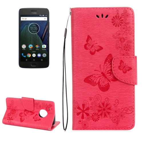 

For Motorola Moto G5 Plus Pressed Flowers Butterfly Pattern Horizontal Flip Leather Case with Holder & Card Slots & Wallet(Red)