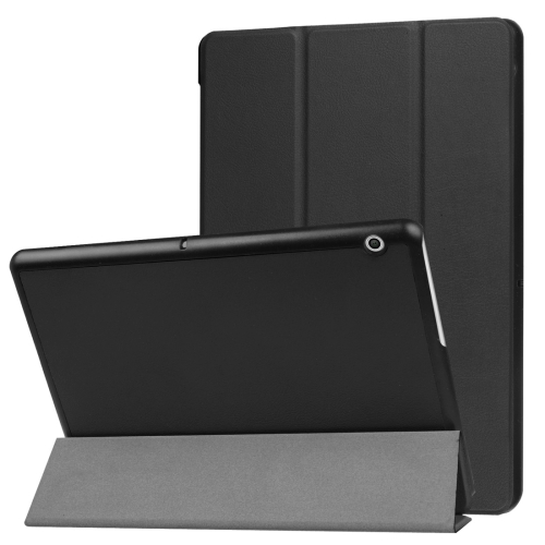 

For Huawei MediaPad T3 10 Custer Texture Horizontal Flip Leather Case with Three-folding Holder(Black)