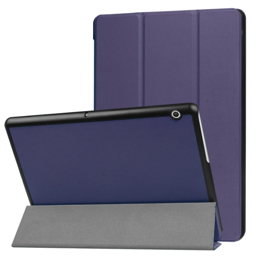 

For Huawei MediaPad T3 10 Custer Texture Horizontal Flip Leather Case with Three-folding Holder(Dark Blue)