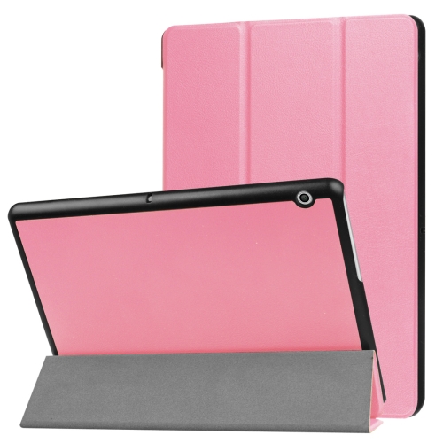 

For Huawei MediaPad T3 10 Custer Texture Horizontal Flip Leather Case with Three-folding Holder(Pink)