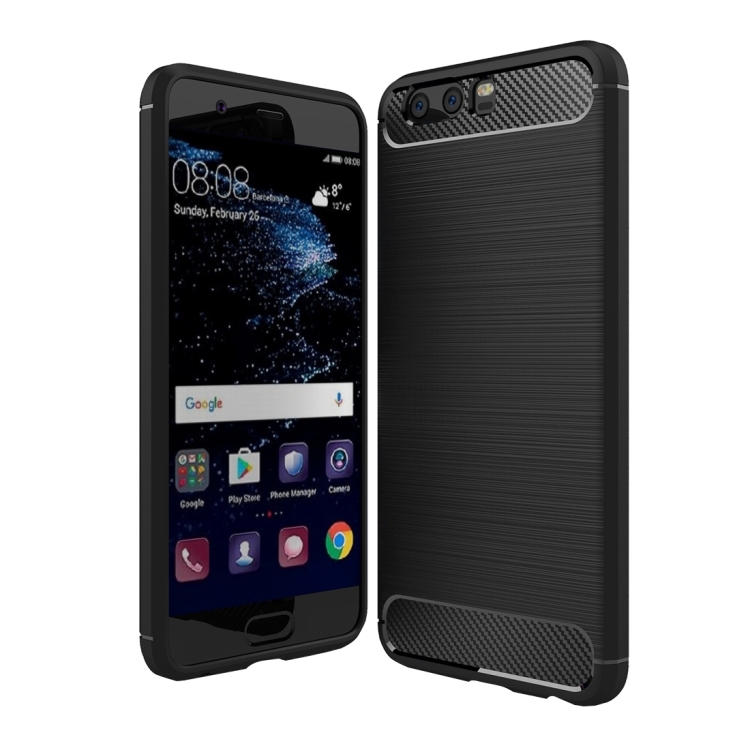 

For Huawei P10 Brushed Carbon Fiber Texture Shockproof TPU Protective Cover Case(Black)