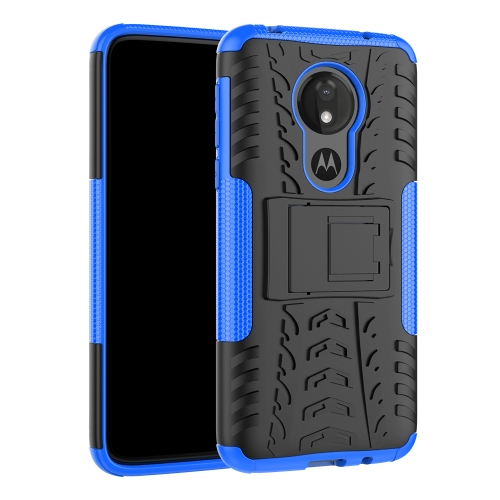 

Tire Texture TPU+PC Shockproof Case for Motorola Moto G7 Power, with Holder (Blue)