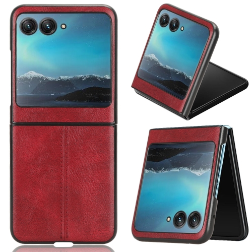 

For Motorola Moto Razr 40 Ultra Sewing Cow Pattern Skin PC + PU + TPU Phone Case (Red)