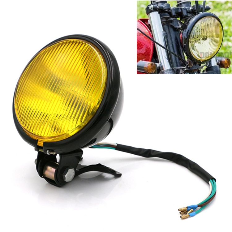 inch Motorcycle Black Shell Glass Retro Lamp LED Headlight