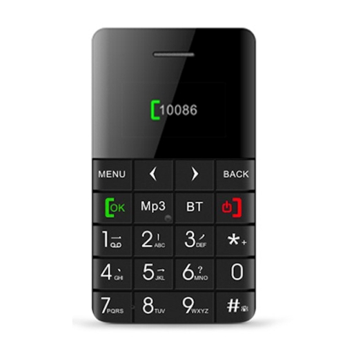 

AEKU Qmart Q5 Card Mobile Phone, Network: 2G, 5.5mm Ultra Thin Pocket Mini Slim Card Phone, 0.96 inch, QWERTY Keyboard, BT, Pedometer, Remote Notifier, MP3 Music, Remote Capture(Black)