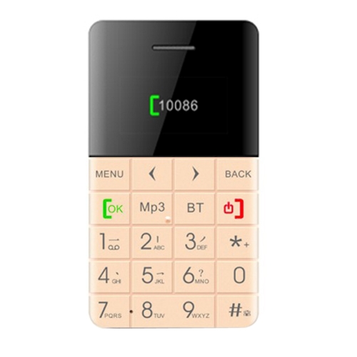 

AEKU Qmart Q5 Card Mobile Phone, Network: 2G, 5.5mm Ultra Thin Pocket Mini Slim Card Phone, 0.96 inch, QWERTY Keyboard, BT, Pedometer, Remote Notifier, MP3 Music, Remote Capture(Gold)