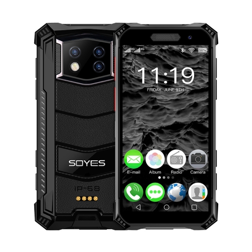 SOYES S10 Max Rugged Phone, 4GB+128GB, IP68 Waterproof Dustproof Shockproof, Face ID & Fingerprint Identification, 3.5 inch Android 10.0 MTK6762 Octa Core up to 2.0GHz, Dual SIM, PTT Walkie Talkie, OTG, NFC, Network: 4G(Black)