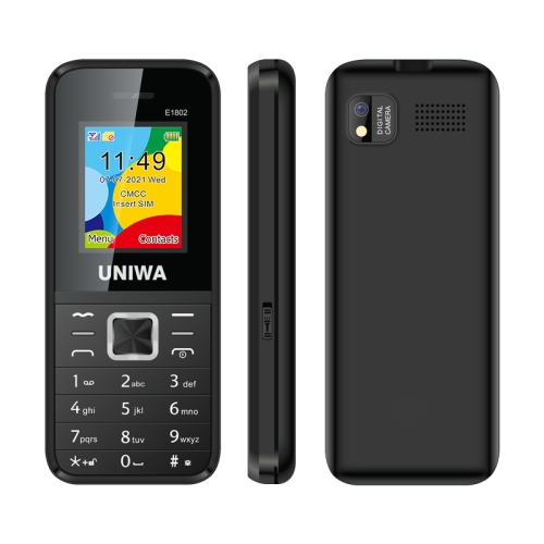 UNIWA E1802 Mobile Phone, 1.77 inch, 1800mAh Battery, SC6531DA, 21 Keys, Support Bluetooth, FM, MP3, MP4, GSM, Dual SIM(Black)