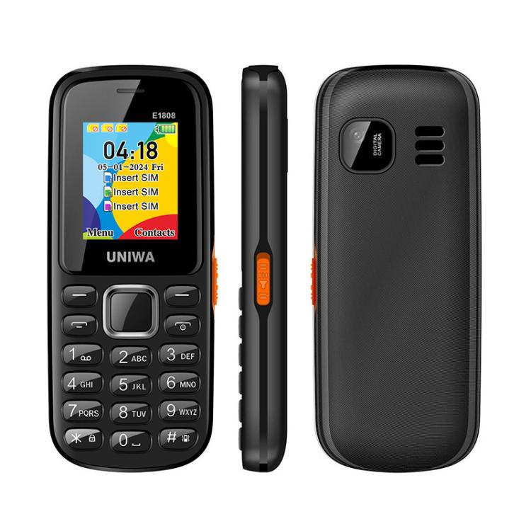 

UNIWA E1808 Elder Keypad Phone, 1.77 inch SC6531E, LED Flashlight, 21 Keys, Network: 2G, Triple SIM, EU Plug (Black)
