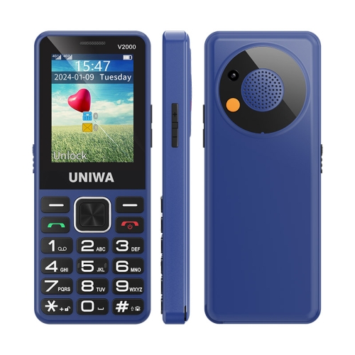 

UNIWA V2000 Elder Keypad Phone, 2.4 inch Unisoc T107, 1700mAh Battery, LED Flashlight, SOS, Network: 4G, EU Plug (Blue)