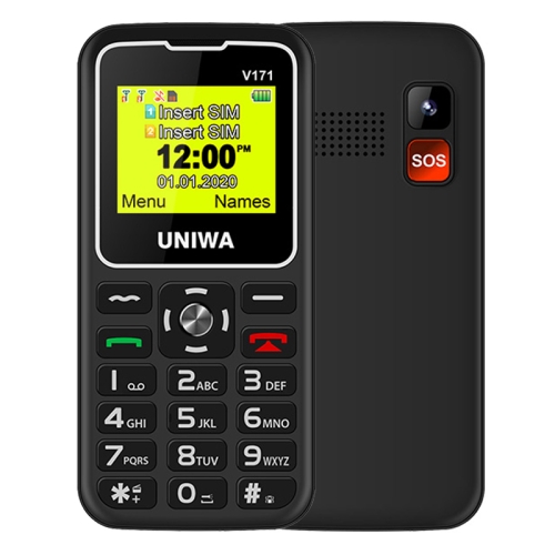 

UNIWA V171 Mobile Phone, 1.77 inch, 1000mAh Battery, 21 Keys, Support Bluetooth, FM, MP3, MP4, GSM, Dual SIM, with Docking Base(Black)