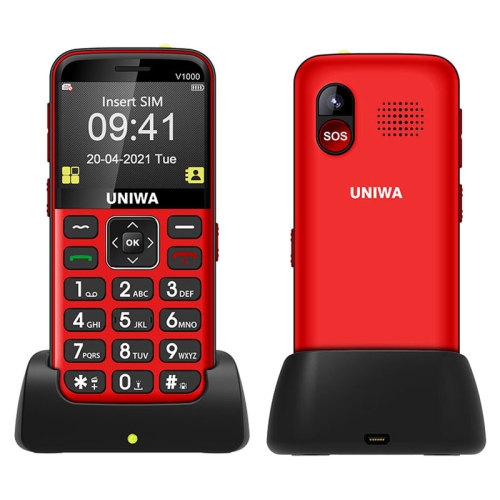 

UNIWA V1000 4G Elder Mobile Phone, 2.31 inch, UNISOC TIGER T117, 1800mAh Battery, 21 Keys, Support BT, FM, MP3, MP4, SOS, Torch, Network: 4G, with Docking Base(Red)