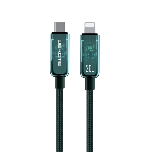 

WK WDC-181 PD 20W Pioneer Series USB-C/Type-C to 8 Pin Transparent Fast Charge Data Cable, Length:1m (Green)