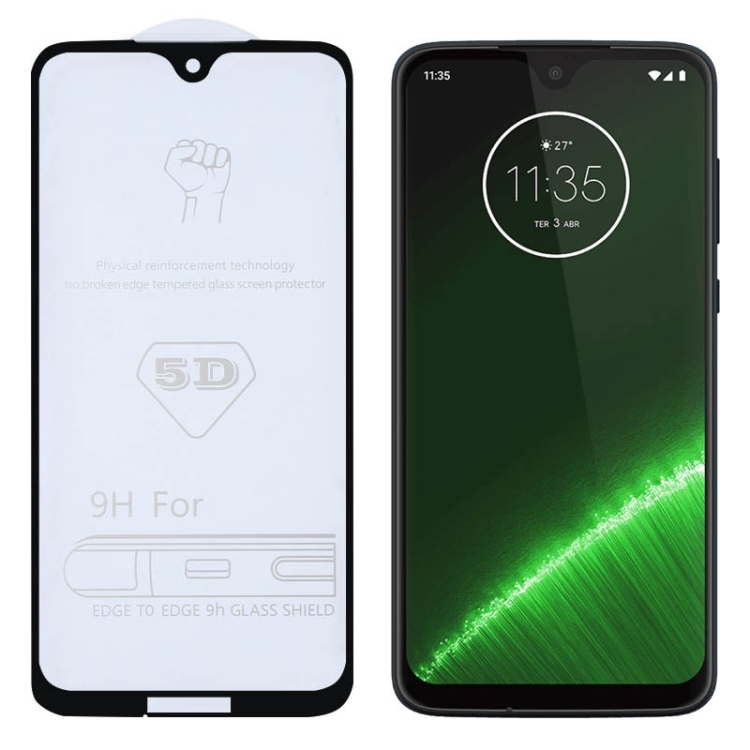 Película de vidrio templado de pantalla completa con pegamento completo 9H  5D para Motorola Moto G7 /
