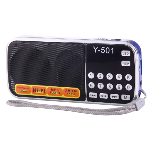 

Y-501 Portable Hi-Fi FM AM Radio Speaker, Rechargeable Li-ion Battery, LED Light, Support Micro TF Card / USB / MP3 Player