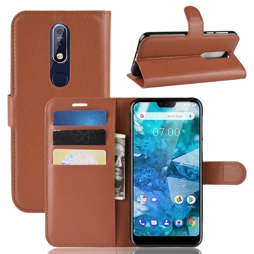 

Litchi Texture Horizontal Flip Leather Case for Nokia 7.1, with Wallet & Holder & Card Slots (Brown)