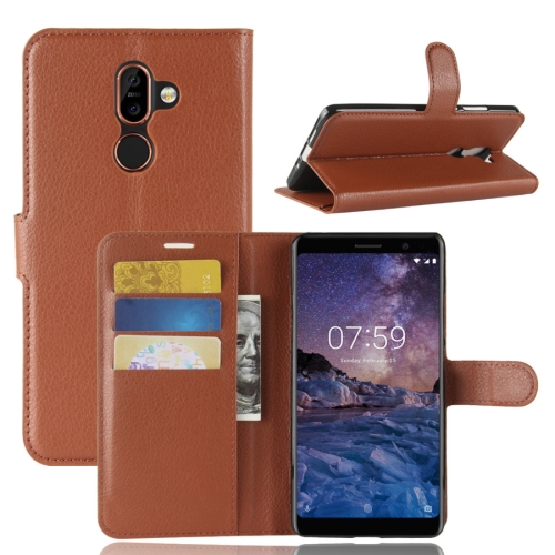 

For Nokia 7 Plus PU + TPU Litchi Texture Horizontal Flip Leather Case with Wallet & Holder & Card Slots (Brown)