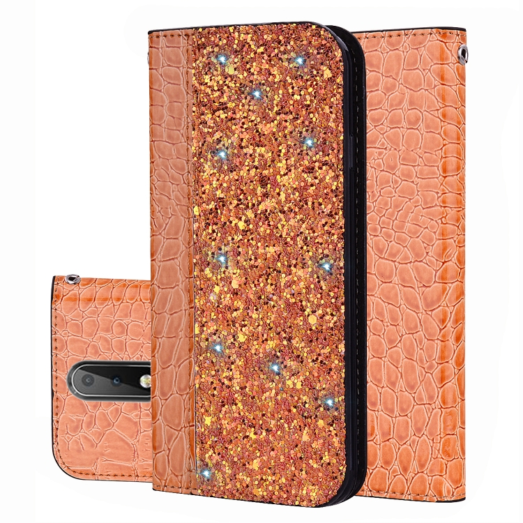 Crocodile Texture Glitter Powder Horizontal Flip Leather Case for