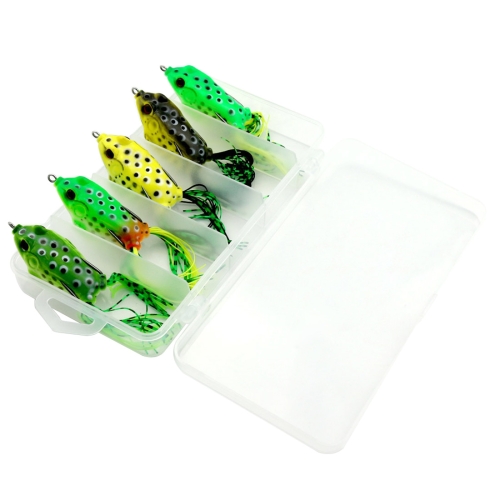 HENGJIA 5 PCS Soft Baits Water-hit Fishing Lures Ray Frog Baits with Plastic  Box