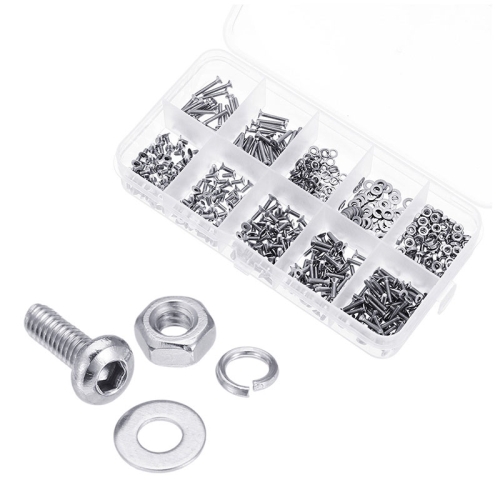 

600 PCS M2 304 Stainless Steel Hex Socket Button Head Screw Washer Nut Kit