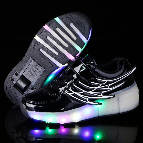 Boys Girls LED Roller Skates Shoes with Wheels LED Light up Trainers Double Wheel Technical Skateboarding Shoes Kids Gymnastics Outdoor Luminous Flash Sneakers with USB Charging 