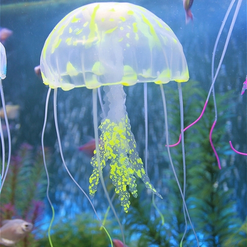 3 PCS Articoli per acquario Decorazione Simulazione in silicone Medusa  ventosa fluorescente, Dimensioni: 5 * 17 cm (Giallo)