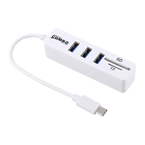 Color : White 3 x USB Ports to USB-C/Type-C HUB Converter Black HUFAN 2 in 1 TF & SD Card Reader USB Total Length: 24cm 