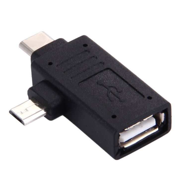 USBC / TypeC Male + Micro USB Male to USB 2.0 Female Adapter (สีดำ)