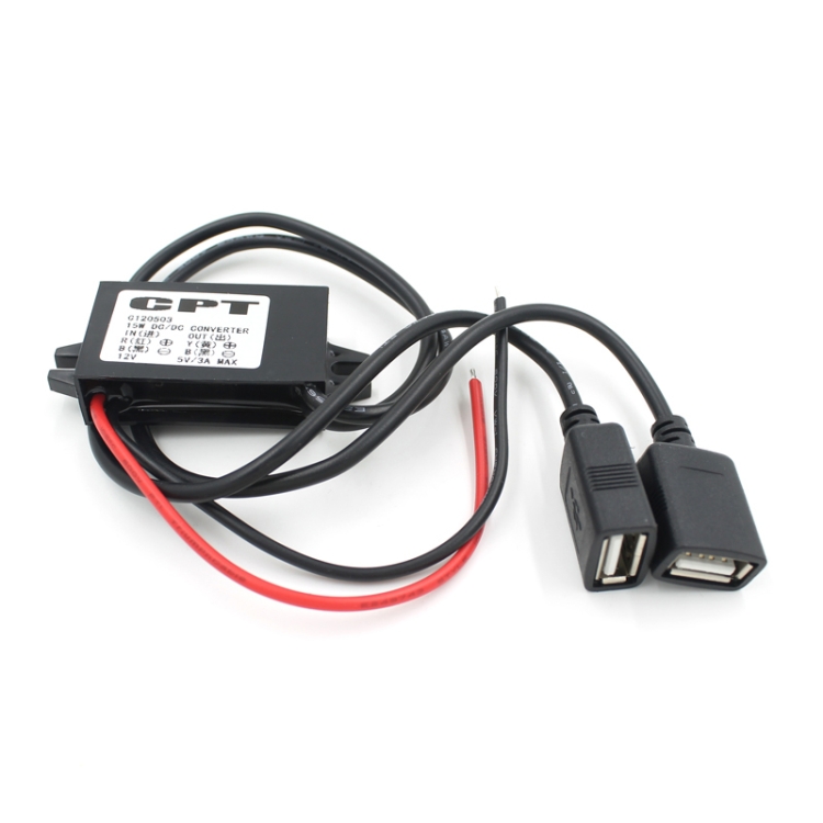 

Car Motorcycle Dual USB Car Charger DC 12V To 5V 3A Power Adapter with for Car GPS Tracker DVR, Length: 1m