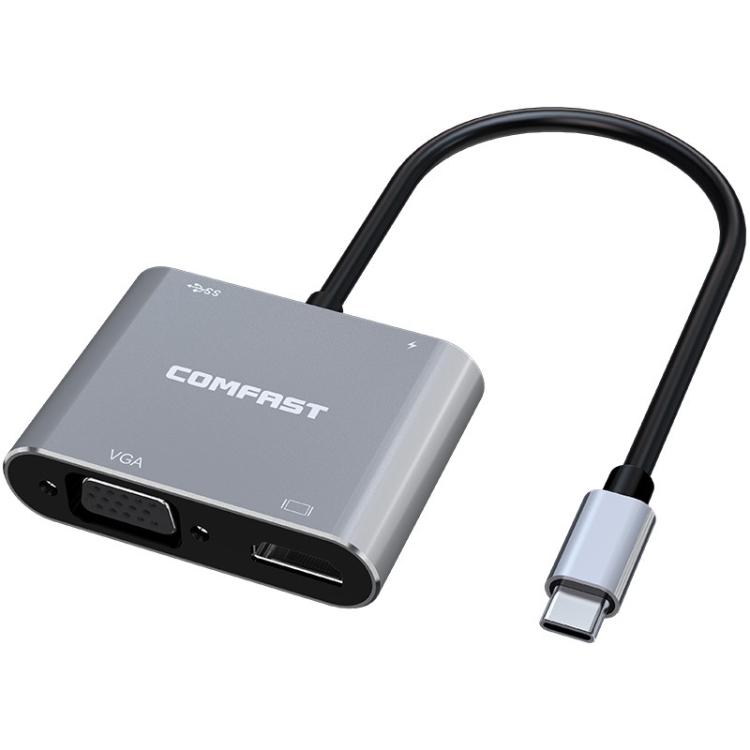 

COMFAST CF-K4 4 in 1 USB-C / Type-C Male to USB 3.0 + VGA + 4K HDMI + PD USB-C / Type-C Female Docking Station HUB