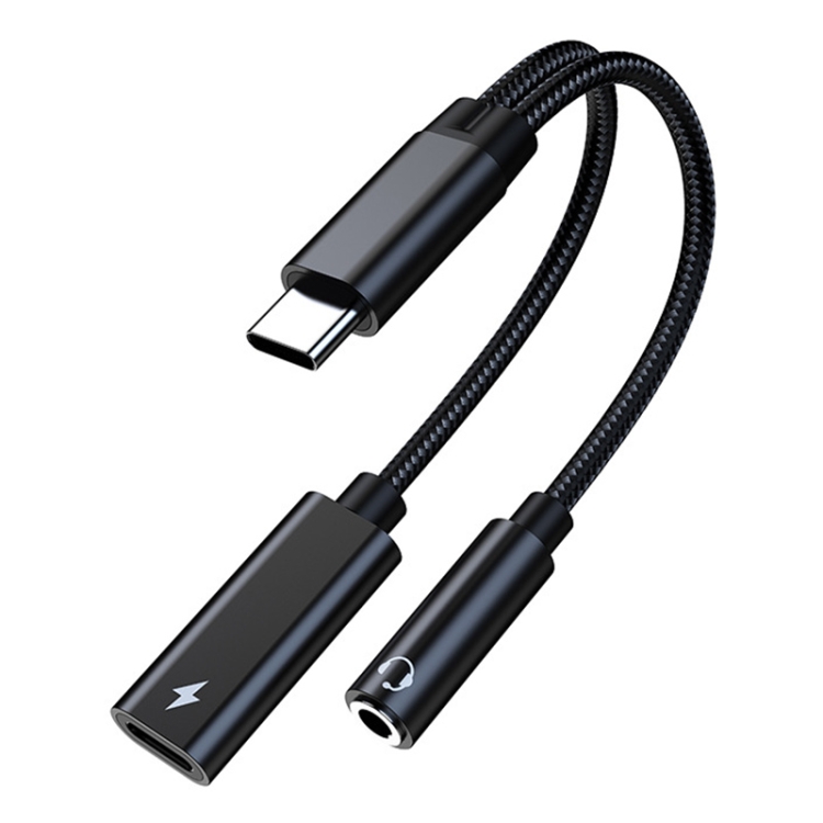 

TA2B USB-C / Type-C Male to PD 60W USB-C / Type-C Charging + 3.5mm Audio Female Earphone Adapter (Black)