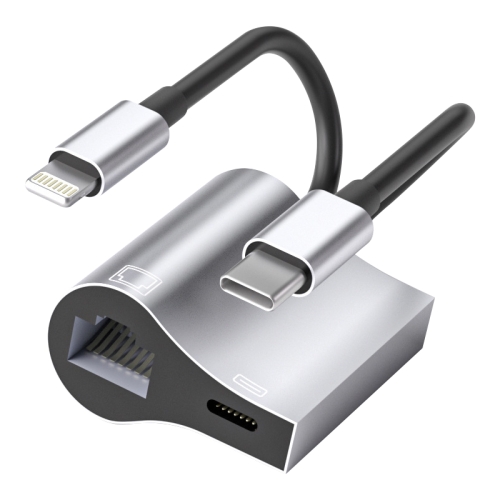 

NK-1054Pro 2 in 1 8 Pin + USB-C / Type-C Male to 8 Pin Charging + Ethernet Female Adapter