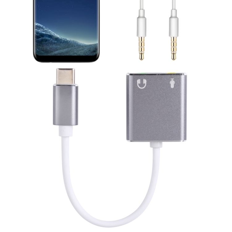 

USB-C / Type-C to Jack 3.5mm Earphone Microphone Sound Card(Grey)
