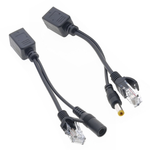 

2 in 1 RJ45 POE Injector and Splitter Cable Set with 2.1x 5.5mm Female & Male DC Jack(Black)