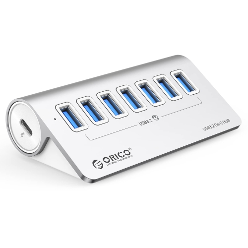 

ORICO M3U7 Aluminum Alloy 7-Port USB 3.2 Gen1 5Gbps HUB with 0.5m Cable(Silver)