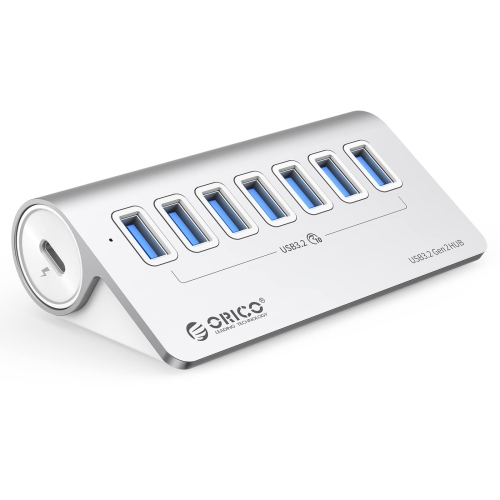 

ORICO M3U7-G2 Aluminum Alloy 7-Port USB 3.2 Gen2 10Gbps HUB with 0.5m Cable (Silver)